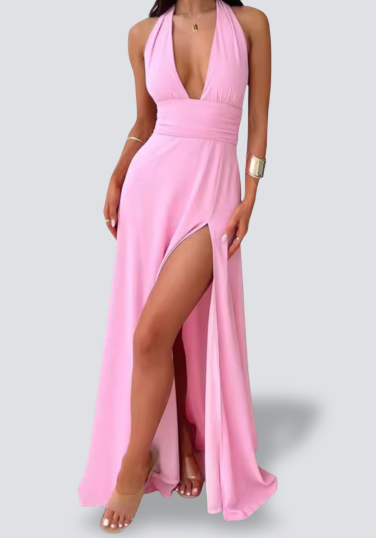 Vivienne - Split Jurk met Open Hals